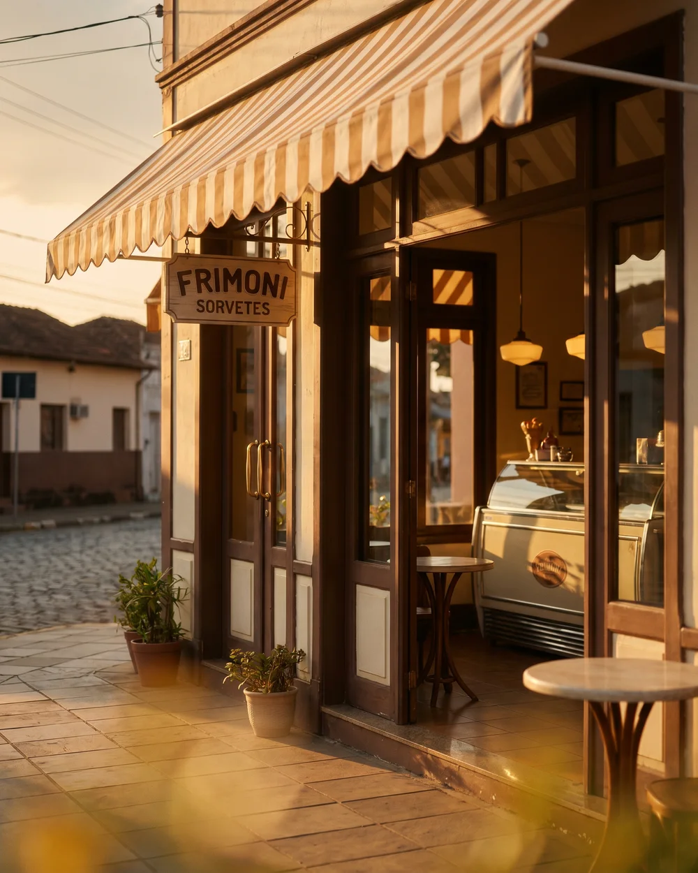 Fachada da sorveteria Frimoni em Mairipora ao entardecer